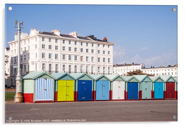 Brighton's Vibrant Waterfront: Chalets and Sea Vie Acrylic by Holly Burgess