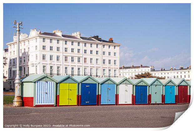 Brighton's Vibrant Waterfront: Chalets and Sea Vie Print by Holly Burgess