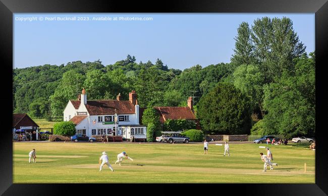 Tilford Village Cricket on the Green Surrey pano Framed Print by Pearl Bucknall