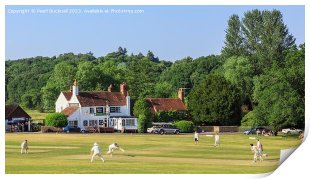 Tilford Village Cricket on the Green Surrey pano Print by Pearl Bucknall