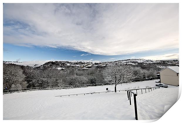 Snow over the Rhymney Valley Print by Steve Purnell