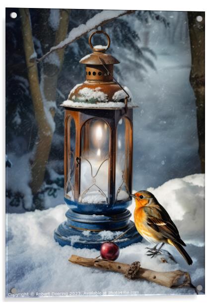 Christmas Robin Acrylic by Robert Deering
