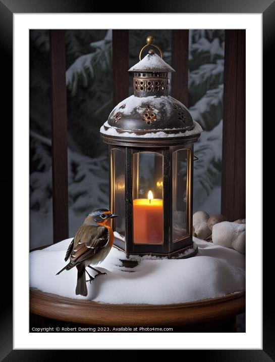 Robin and Lantern Framed Mounted Print by Robert Deering