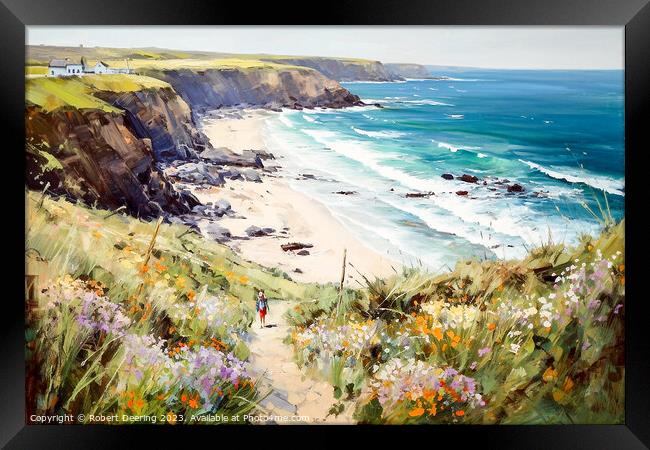steep beach path Framed Print by Robert Deering