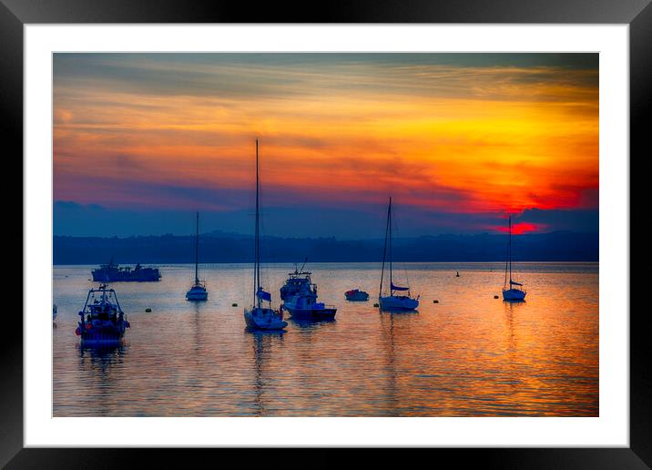 A Fiery Torbay Sunset Framed Mounted Print by Paul F Prestidge