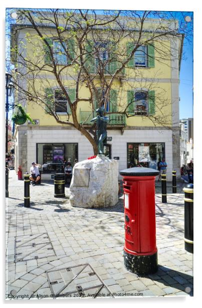 Gibraltar Post Box Acrylic by Alison Chambers
