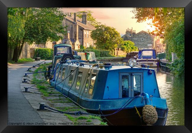 Skipton Canal Sunset Framed Print by Alison Chambers