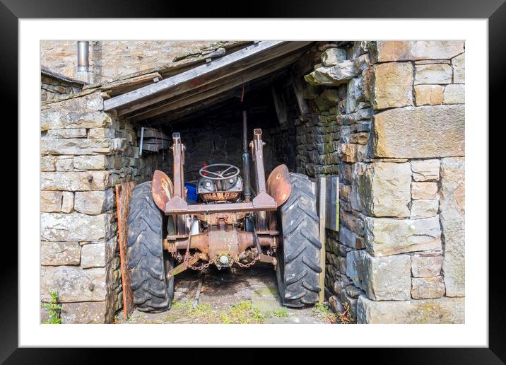 Rusty Vintage Tractor: Muker Village Swaledale Framed Mounted Print by Tim Hill
