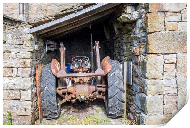 Rusty Vintage Tractor: Muker Village Swaledale Print by Tim Hill