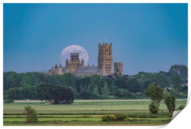 Moonrise behind Ely Cathedral, 3rd June 2023 Print by Andrew Sharpe