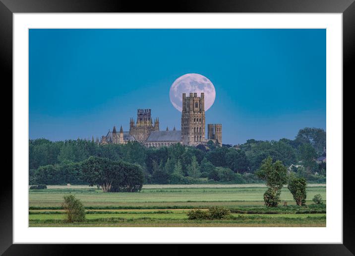 Moonrise behind Ely Cathedral, 3rd June 2023 Framed Mounted Print by Andrew Sharpe