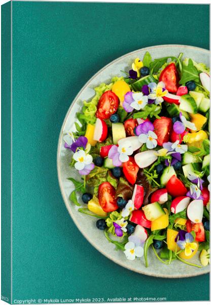 Edible flowers vegan salad in a plate. Canvas Print by Mykola Lunov Mykola