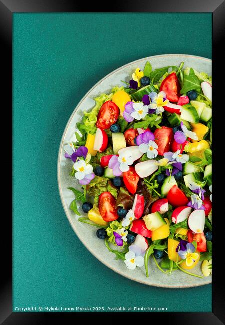 Edible flowers vegan salad in a plate. Framed Print by Mykola Lunov Mykola