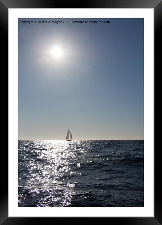Sailboat under the sun in Brittany Framed Mounted Print by aurélie le moigne