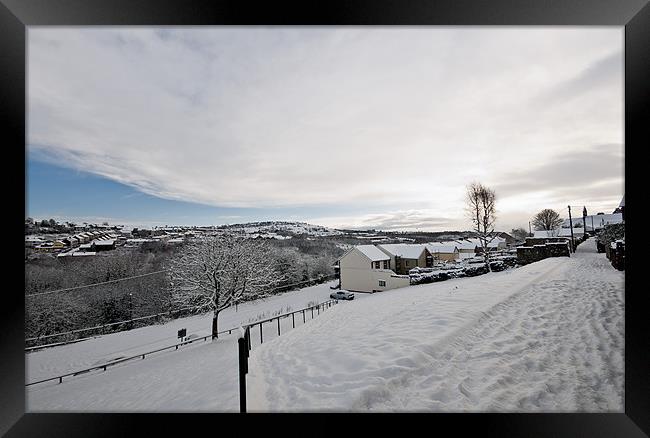Snow over the Rhymney Valley Framed Print by Steve Purnell