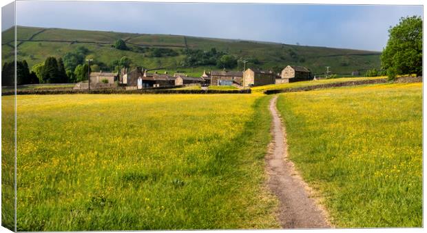 Muker Village and Stunning Buttercup Meadows Canvas Print by Tim Hill