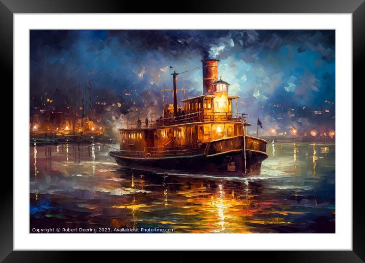 New York Harbor Steam Tug Boat Framed Mounted Print by Robert Deering