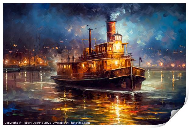 New York Harbor Steam Tug Boat Print by Robert Deering