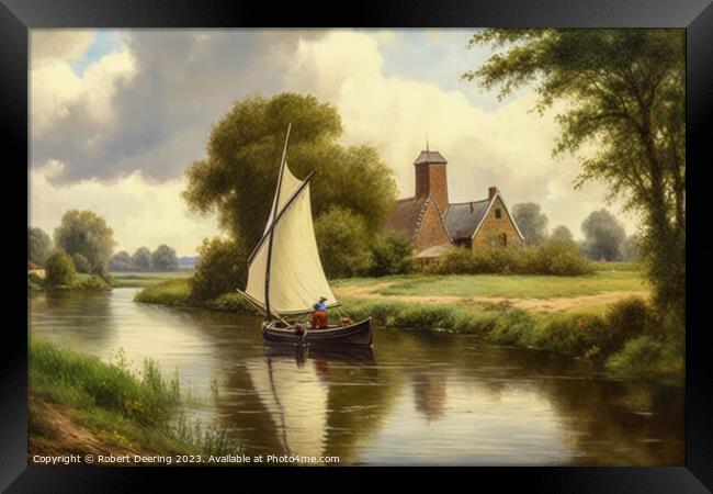 Sailing Boat on Norfolk River Framed Print by Robert Deering