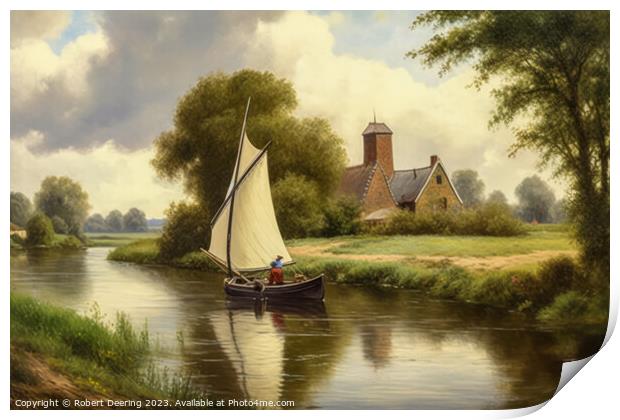 Sailing Boat on Norfolk River Print by Robert Deering
