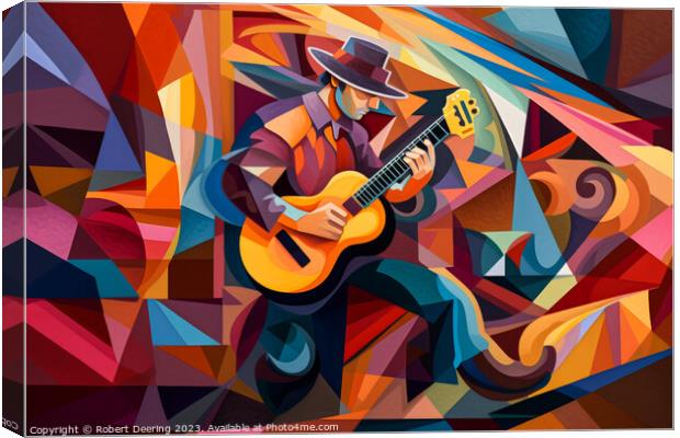 Flamenco Guitarist in Cubist Style Canvas Print by Robert Deering