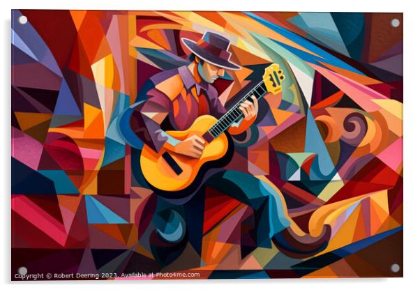 Flamenco Guitarist in Cubist Style Acrylic by Robert Deering