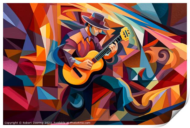 Flamenco Guitarist in Cubist Style Print by Robert Deering