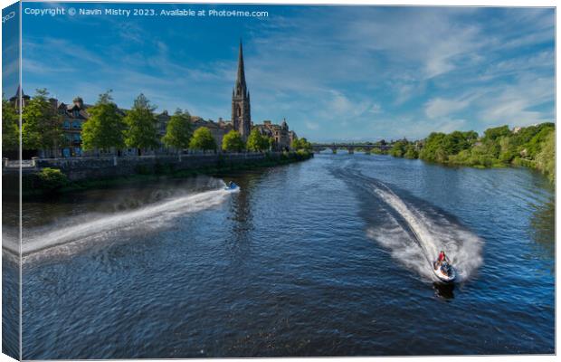 Jet Skiers on the River Tay, Perth Canvas Print by Navin Mistry