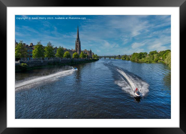 Jet Skiers on the River Tay, Perth Framed Mounted Print by Navin Mistry