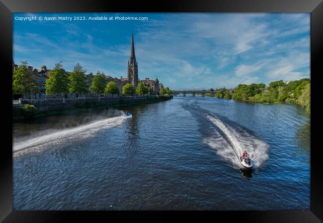 Jet Skiers on the River Tay, Perth Framed Print by Navin Mistry