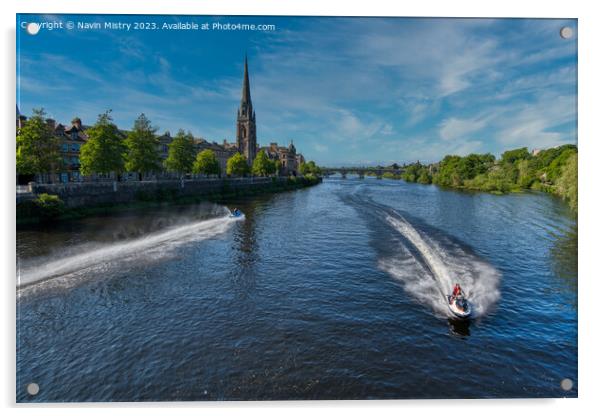 Jet Skiers on the River Tay, Perth Acrylic by Navin Mistry