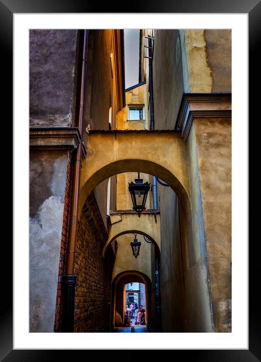 Narrow Passage in Old Town of Warsaw in Poland Framed Mounted Print by Artur Bogacki