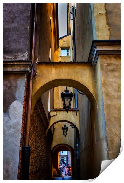 Narrow Passage in Old Town of Warsaw in Poland Print by Artur Bogacki