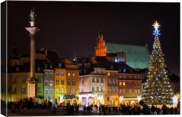 Christmas Night in Old Town of Warsaw in Poland Canvas Print by Artur Bogacki