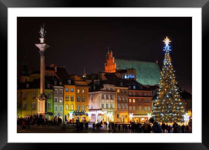 Christmas Night in Old Town of Warsaw in Poland Framed Mounted Print by Artur Bogacki