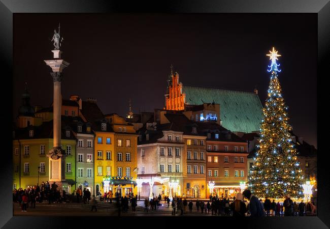 Christmas Night in Old Town of Warsaw in Poland Framed Print by Artur Bogacki