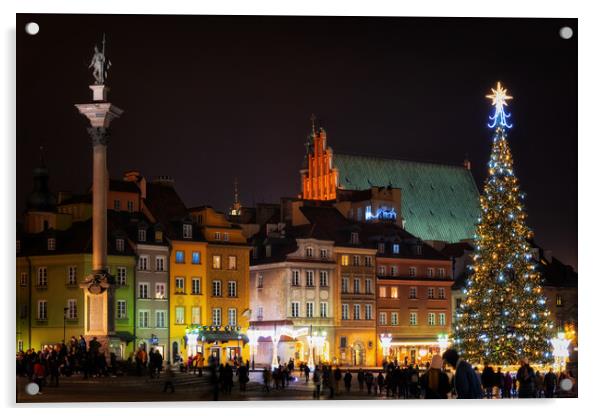 Christmas Night in Old Town of Warsaw in Poland Acrylic by Artur Bogacki