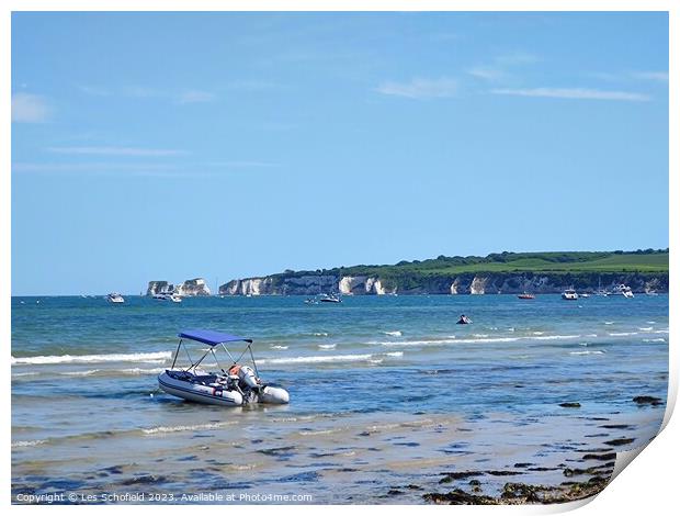 View of old Harry's rocks from knoll beach studlan Print by Les Schofield