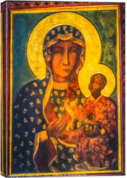 Copy Black Madonna Virgin Mary Icon Jasna Gora Poland Canvas Print by William Perry