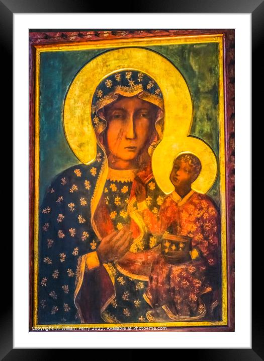 Copy Black Madonna Virgin Mary Icon Jasna Gora Poland Framed Mounted Print by William Perry