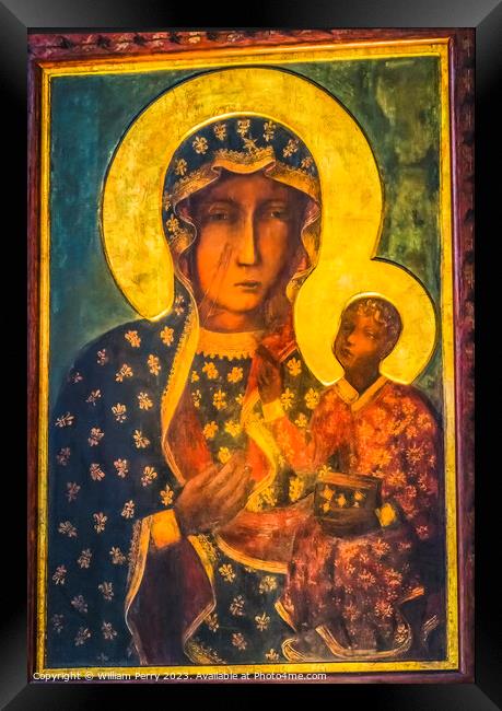 Copy Black Madonna Virgin Mary Icon Jasna Gora Poland Framed Print by William Perry