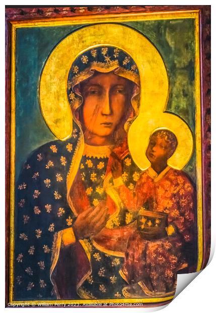 Copy Black Madonna Virgin Mary Icon Jasna Gora Poland Print by William Perry