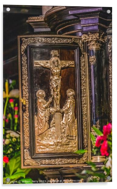 Golden Crucifixion Scene Black Madonna Shrine Jasna Gora Poland Acrylic by William Perry