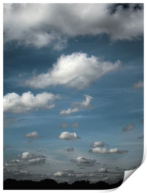 white fluffy clouds Print by Heather Newton