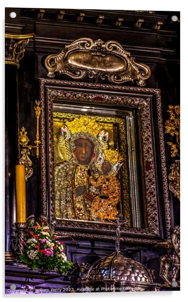 Real Black Madonna Virgin Mary Icon Jasna Gora Poland Acrylic by William Perry