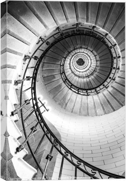 Black and white vertical real photography of Spiral stairs insid Canvas Print by Laurent Renault