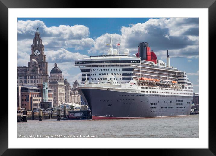 RMS Queen Mary 2 berthed at Liverpool Cruise Terminal  Framed Mounted Print by Phil Longfoot