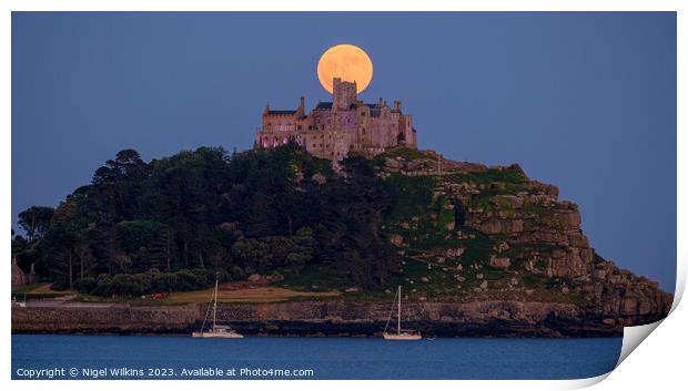 Strawberry Moon, St Michael's Mount Print by Nigel Wilkins