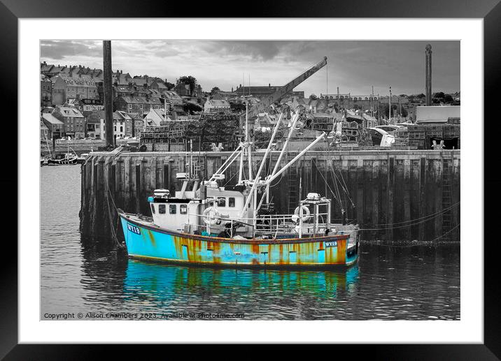 Whitby Harbour Boat Framed Mounted Print by Alison Chambers