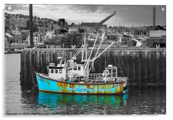 Whitby Harbour Boat Acrylic by Alison Chambers